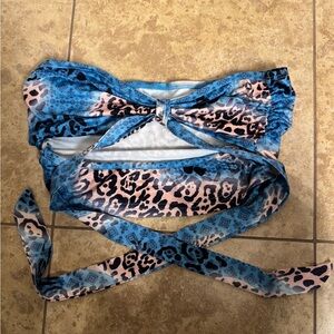 SHEIN Blue and Pink Leopard Print Bandeau Crop Top
